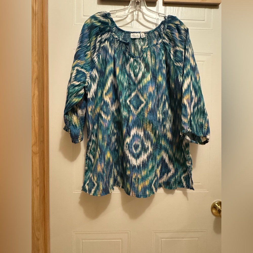 Kim Rogers Sz 1X 3/4” Sleeve Colorful Blouse VGUC😊😊